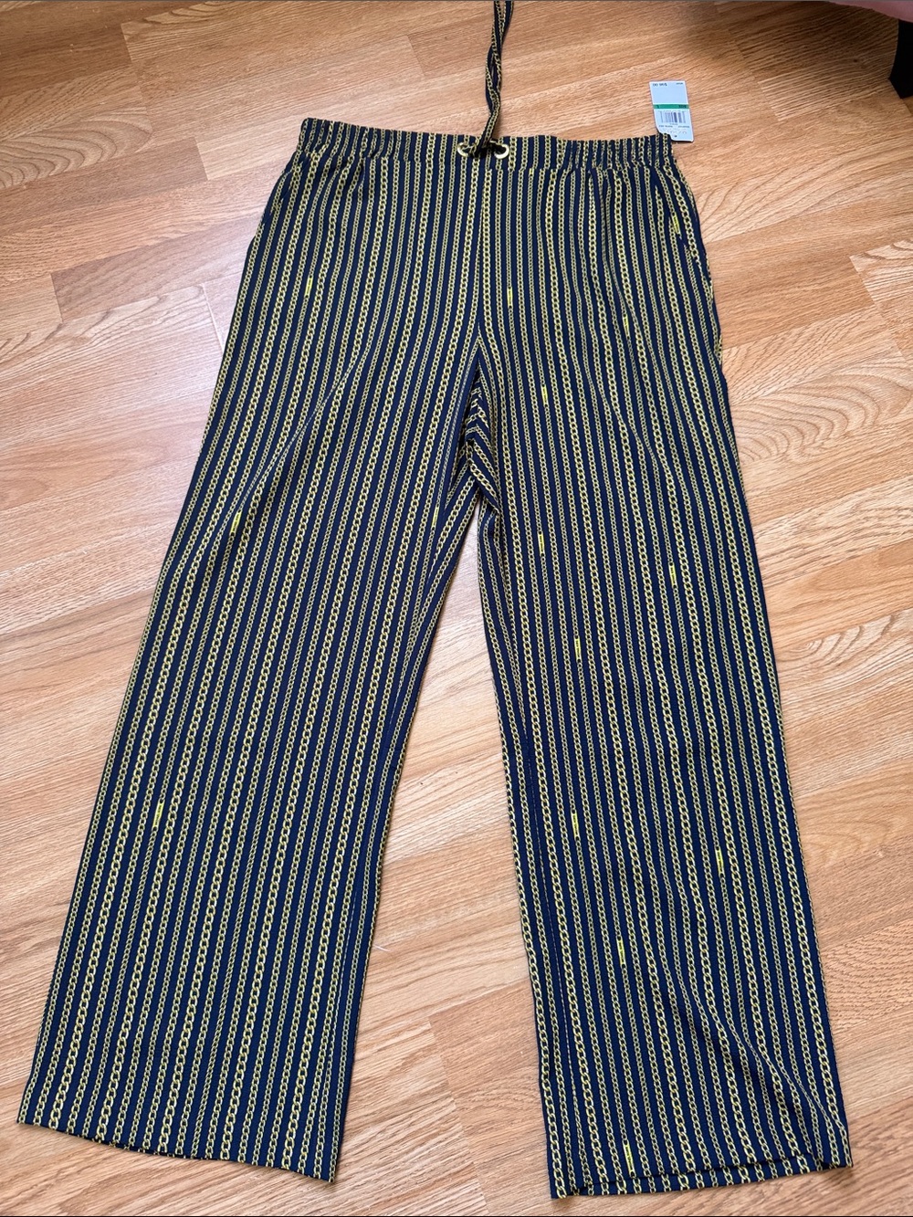 Michael Kors ,Striped Navy & Yellow Wide Leg Pants, size L